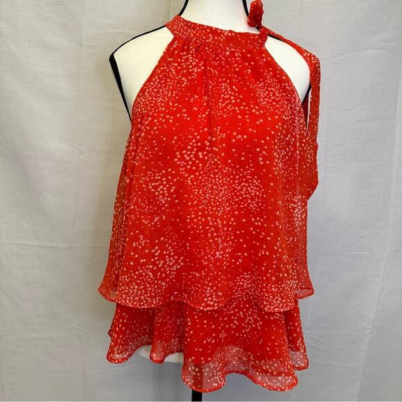 CeCe Women’s Medium Orange Polka Dot Ruffle Hem Halter Top with Bow Detail - Picture 5 of 9